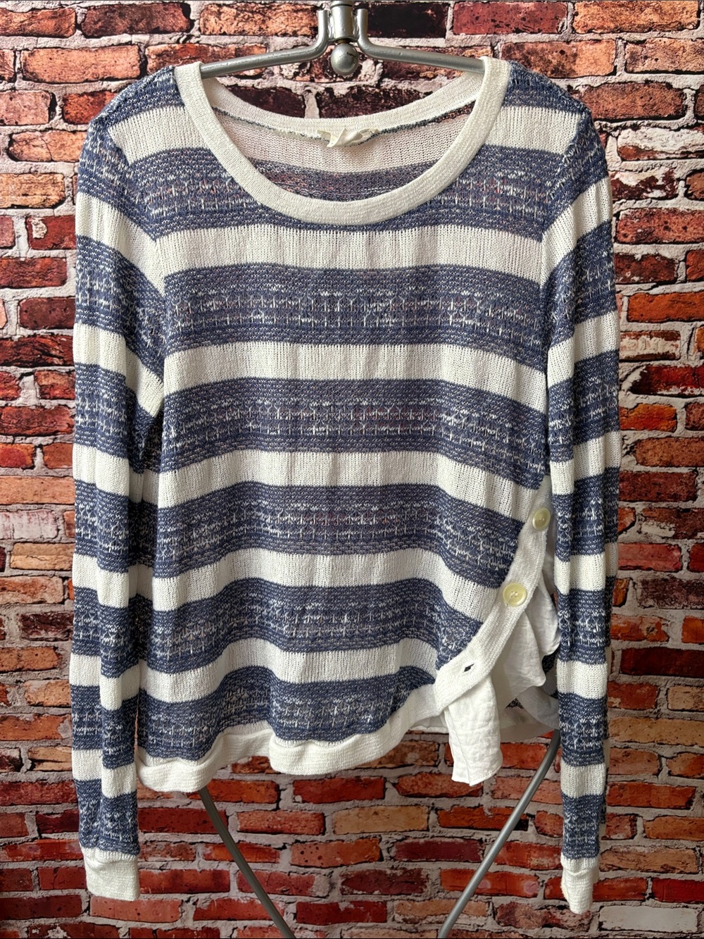 Clu + Willoughby Blue & White Striped Scoop Neck Sweater - Lightweight Knit M